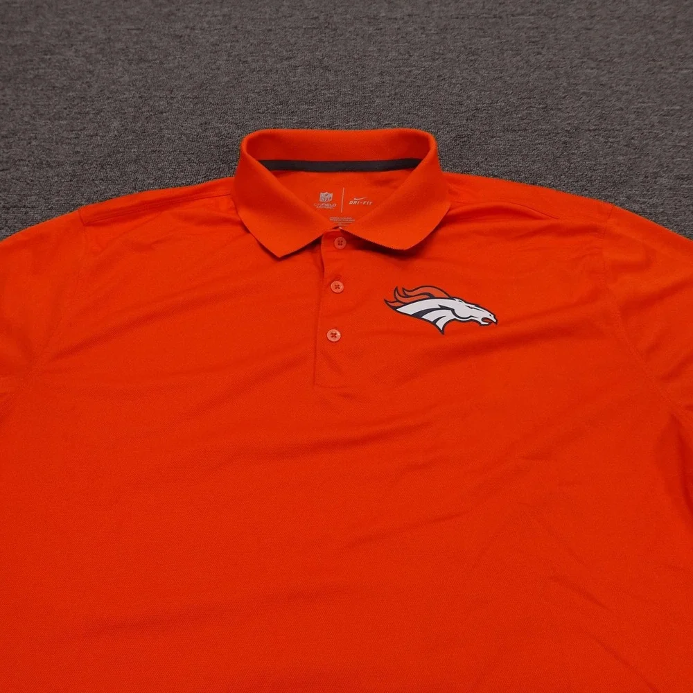 Denver Broncos Polo Shirt Mens Large Orange NFL Football Nike On Field Dri-FIT